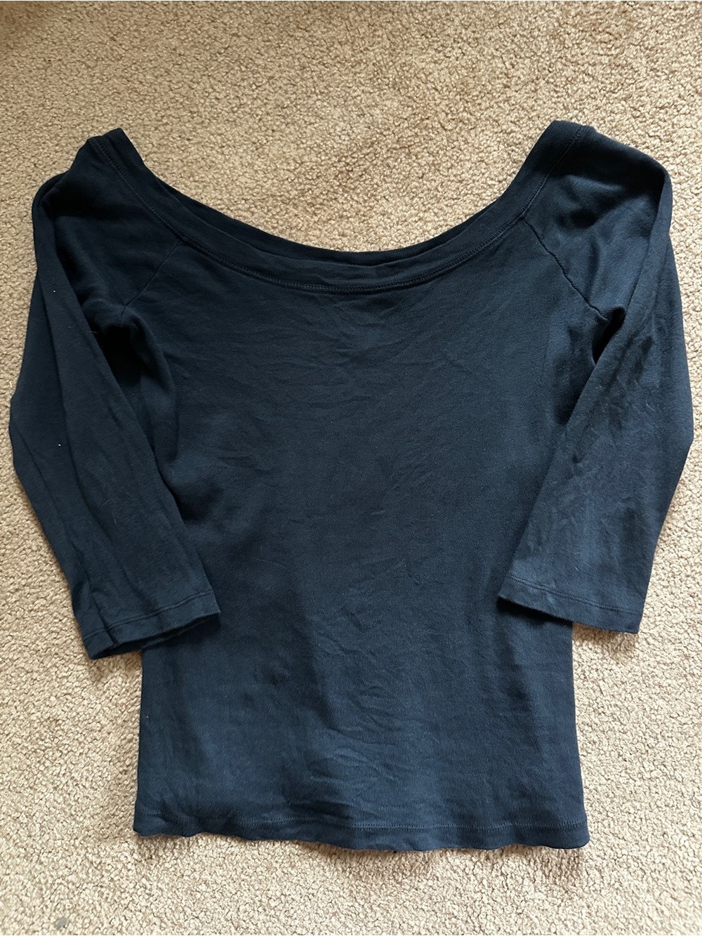 Brandy Melville Navy Blue Camilla Boatneck 3/4 Sleeve Top